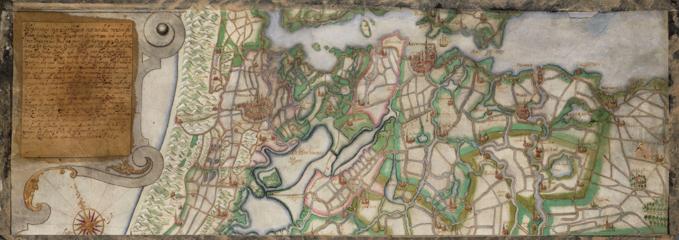 Oude kaart uit 1591 van Noord Holland met het Haarlemmermeer