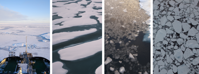 Vier foto's van verschillende soorten zeeijs